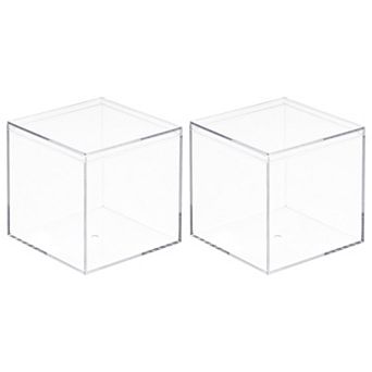 Clear Acrylic Plastic Storage Box Square Cube Display Case with Lid, 3.7"x3.7"x3.7", Pack of 2