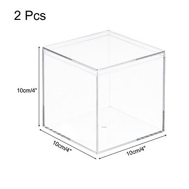 Clear Acrylic Plastic Storage Box Square Cube Display Case with Lid, 3.7"x3.7"x3.7", Pack of 2