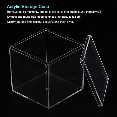 Clear Acrylic Plastic Storage Box Square Cube Display Case with Lid, 3.7"x3.7"x3.7", Pack of 2