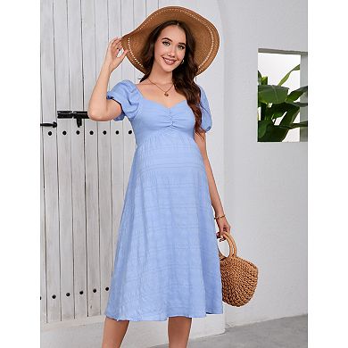 Maternity Dress Summer Women Tie Back Square Neck Short Sleeve Pregnancy Baby Shower Dress