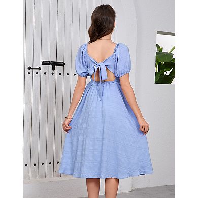 Maternity Dress Summer Women Tie Back Square Neck Short Sleeve Pregnancy Baby Shower Dress