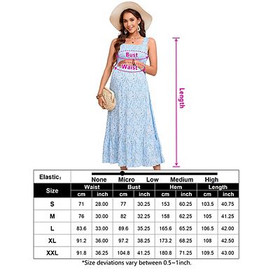 Women's Maternity Dress Boho Spaghetti Strap Square Neck Floral Casual Ruffle Nursing Maxi Dress