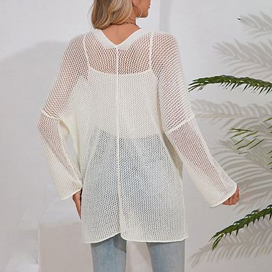 Women Crochet Lightweight Cardigan Cover Up Open Front Long Sleeve Summer Cardigans