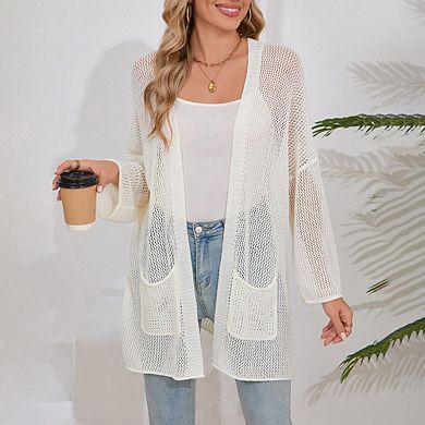 Women Crochet Lightweight Cardigan Cover Up Open Front Long Sleeve Summer Cardigans