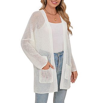 Women Crochet Lightweight Cardigan Cover Up Open Front Long Sleeve Summer Cardigans