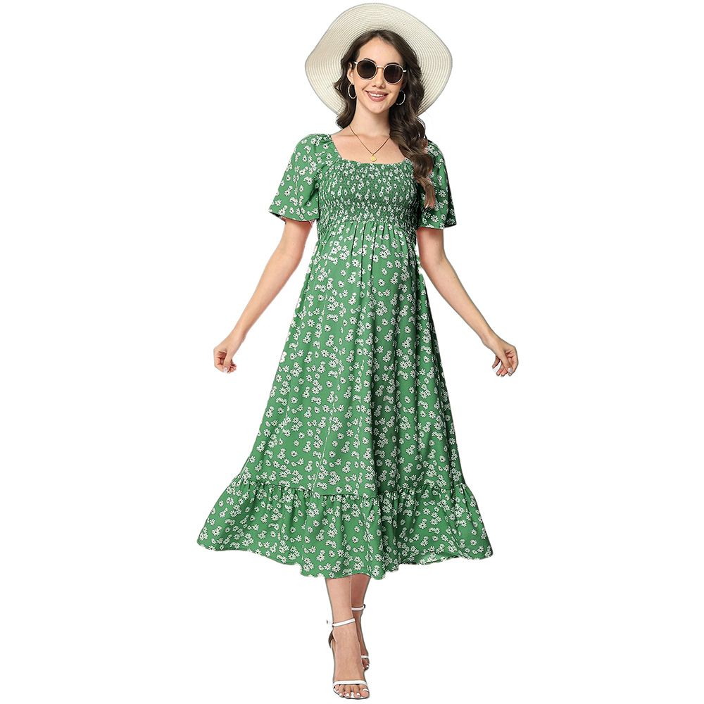 Maternity Maxi Dress Square Neck Baby Shower Pregnancy Dresses for  Photoshoot Summer Casual Boho