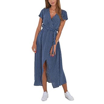 Summer Dresses for Women Trendy Midi Print with Strap V Neck Short Sleeve Slit Loose Fashion Dress