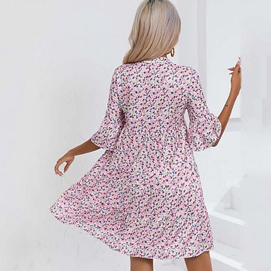 Flowing Layered Dress with Flutter Sleeves Sunset
