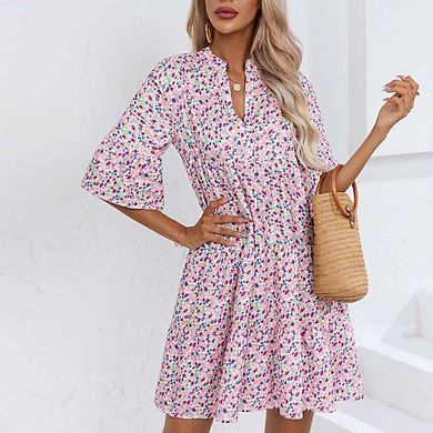 Flowing Layered Dress with Flutter Sleeves Turquoise