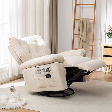 Mondawe Relaxing Recliner Swivel Chair, Soft Artificial Fleece Glider with Side Pocket