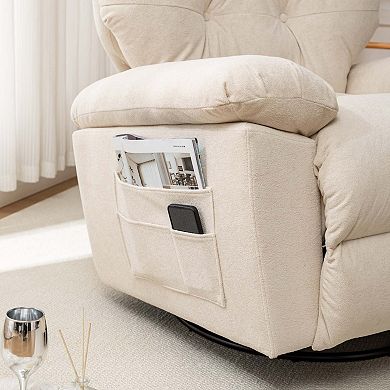 Mondawe Relaxing Recliner Swivel Chair, Soft Artificial Fleece Glider with Side Pocket
