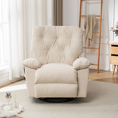 Mondawe Relaxing Recliner Swivel Chair, Soft Artificial Fleece Glider with Side Pocket