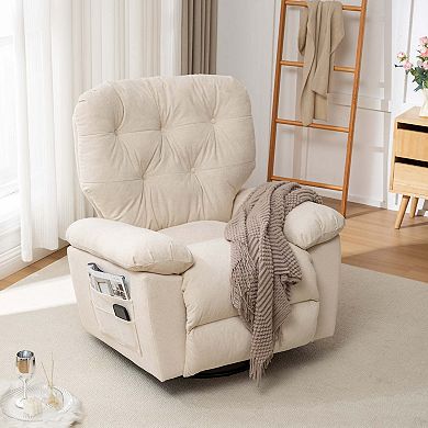 Mondawe Relaxing Recliner Swivel Chair, Soft Artificial Fleece Glider with Side Pocket