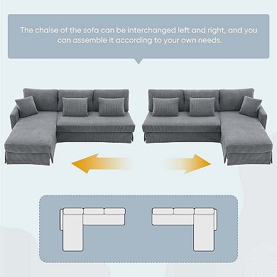 Mondawe L-shaped Corduroy Sectional Sofa with Reversible Chaise, 4 Seats Convertible Sleeper Couch