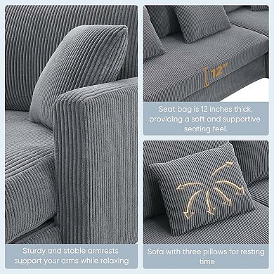 Mondawe L-shaped Corduroy Sectional Sofa with Reversible Chaise, 4 Seats Convertible Sleeper Couch