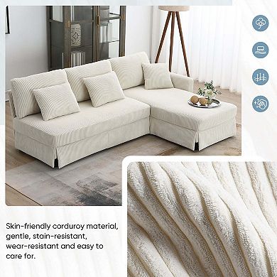 Mondawe L-shaped Corduroy Sectional Sofa with Reversible Chaise, 4 Seats Convertible Sleeper Couch