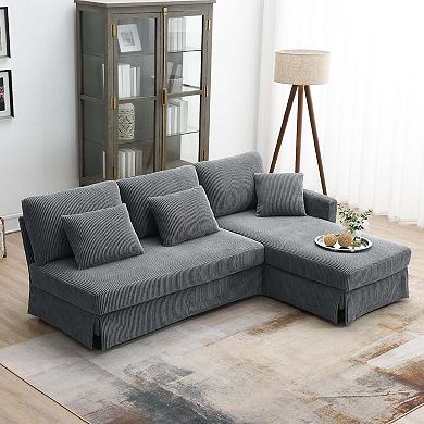 Mondawe L-shaped Corduroy Sectional Sofa with Reversible Chaise, 4 Seats Convertible Sleeper Couch