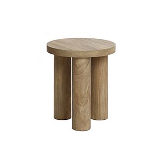 LuxenHome Oak Finish Manufactured Wood Round Side Table with 3 Pillar Legs