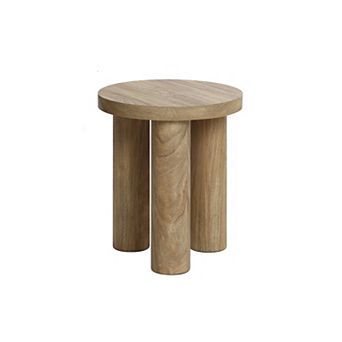LuxenHome Oak Finish Manufactured Wood Round Side Table with 3 Pillar Legs