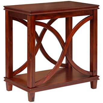 eHemco Solid Wood Rectangle Decorative Console Table, 2 tier Side Table with X-Design Design, Cherry