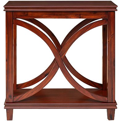 eHemco Solid Wood Rectangle Decorative Console Table, 2-Tier Side Table with X-Design Design, Cherry