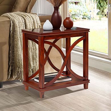 eHemco Solid Wood Rectangle Decorative Console Table, 2-Tier Side Table with X-Design Design, Cherry