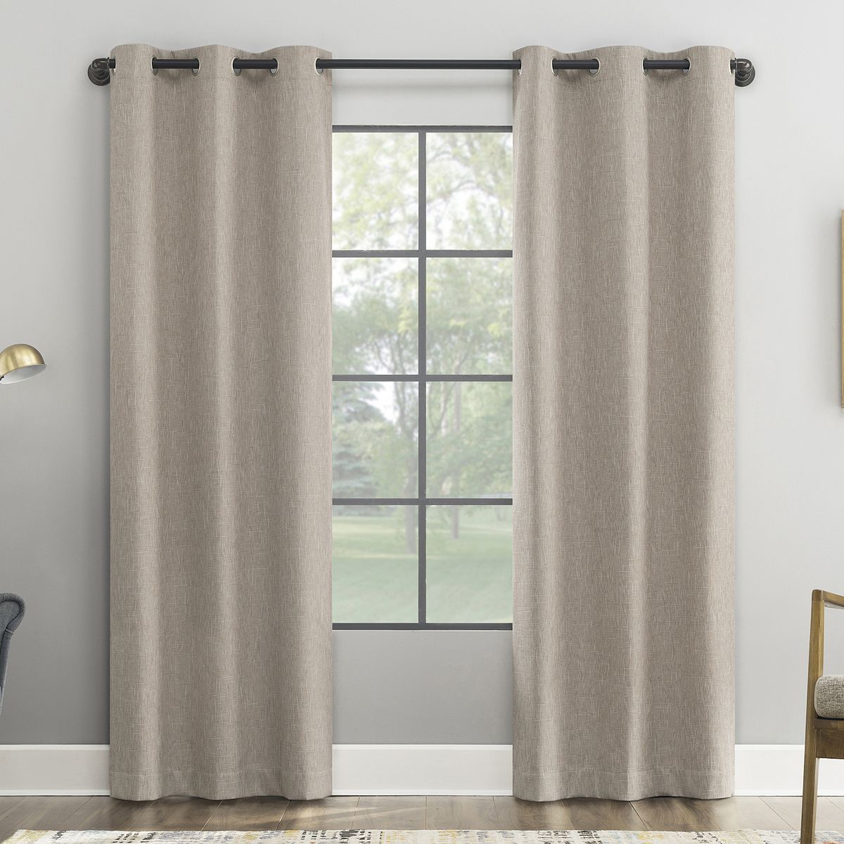 Sun Zero Aldwin Slub Texture Magnetic Closure 100% Blackout Grommet Curtain Panel - Stone, 40X63