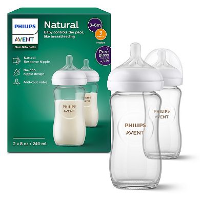 Philips Avent 8-oz. 2-pk. Natural Glass Baby Bottles with Natural Response Nipples