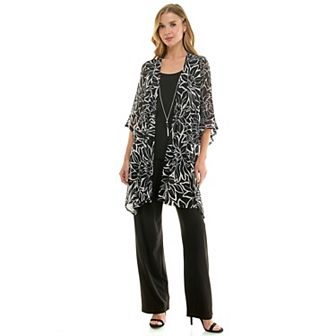 Women's Luxology 3 pc Cardigan, Tank Top & Straight Leg Pants Set