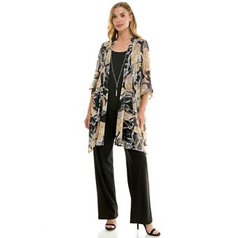 Women's Luxology 3 pc Cardigan, Tank Top & Straight Leg Pants Set