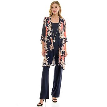 Women's Luxology 3 pc Cardigan, Tank Top & Straight Leg Pants Set