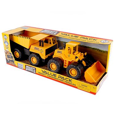 Mighty Wheels 2 Pack Dump Truck & Front Loader Construction Vehicle Set