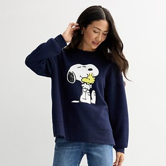 Women's Peanuts Fleece Snoopy & Woodstock Graphic Pullover Sweatshirt