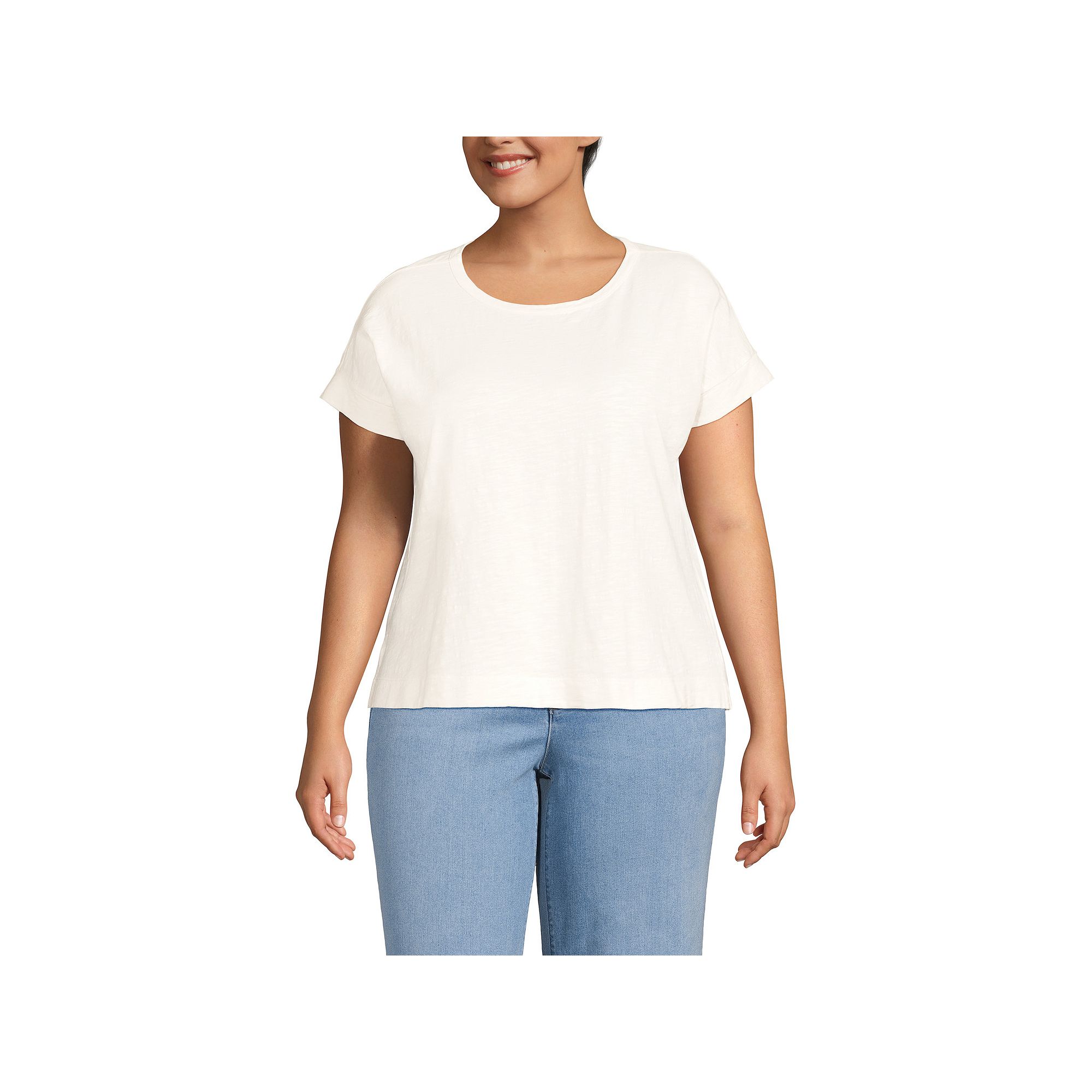 Plus Size Lands End Slub T-Shirt, Womens, Size: 1XL, Ivory