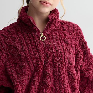 Girls 7-16 Limited Too Cable Sherpa Quarter Zip Pullover