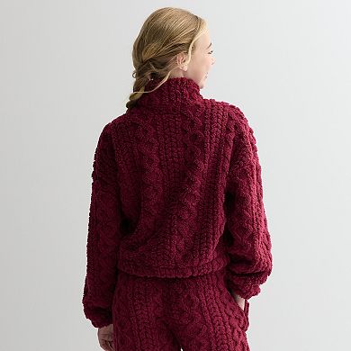 Girls 7-16 Limited Too Cable Sherpa Quarter Zip Pullover