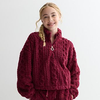 Girls 7-16 Limited Too Cable Sherpa Quarter Zip Pullover