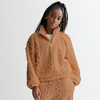 Girls 7-16 Limited Too Cable Sherpa Quarter Zip Pullover