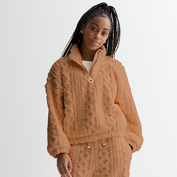 Girls 7-16 Limited Too Cable Sherpa Quarter Zip Pullover