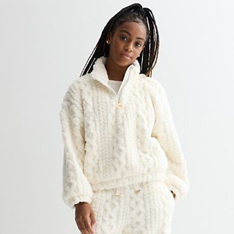 Girls 7-16 Limited Too Cable Sherpa Quarter Zip Pullover