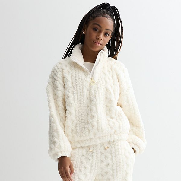 DOUBLE RL SUPPLY COMPANY カバーオール S アイボリー Girls 7-16 Limited Too Cable Sherpa Quarter Zip Pullover
