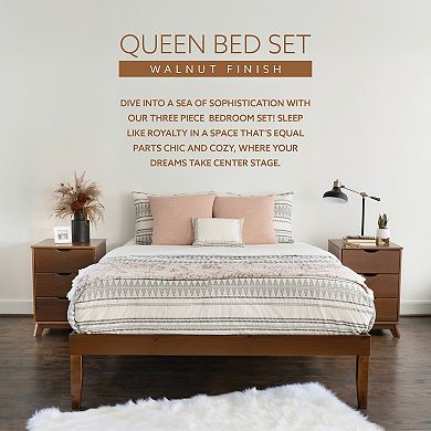 Linon Polly Bed & 2 Nightstands 3-pc. Bedroom Furniture Set