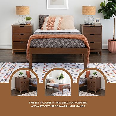 Linon Polly Bed & 2 Nightstands 3-pc. Bedroom Furniture Set