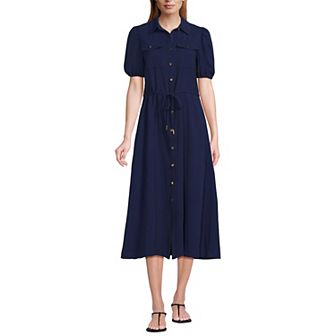 Women's Lands' End Twill Button Front Short Sleeve Dress