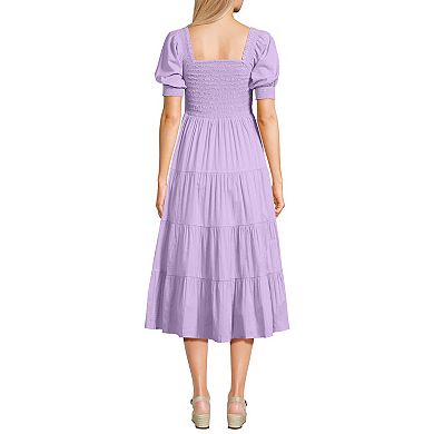 Women's Lands' End Smocked Midi Puff Sleeve Dress