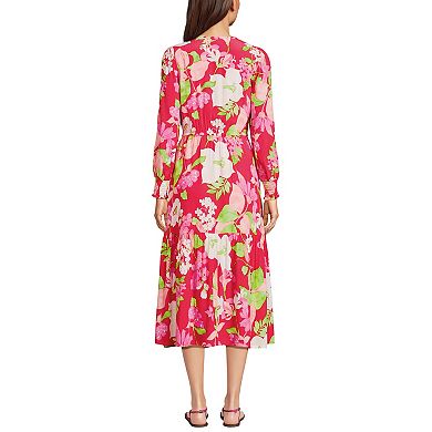 Women's Lands' End Button Front Long Sleeve Midi Dress