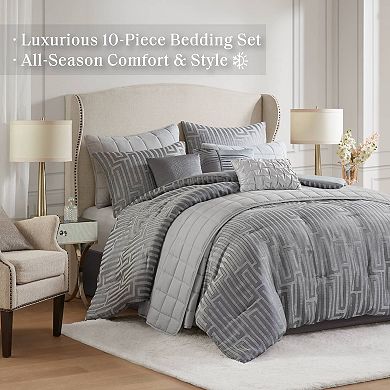 Madison Park Hayden 10-Piece Luxury Jacquard Comforter Set with Quilt and Throw Pillows