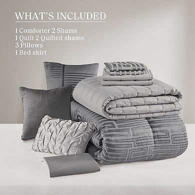 Madison Park Hayden 10-Piece Luxury Jacquard Comforter Set with Quilt and Throw Pillows