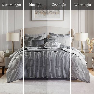 Madison Park Hayden 10-Piece Luxury Jacquard Comforter Set with Quilt and Throw Pillows
