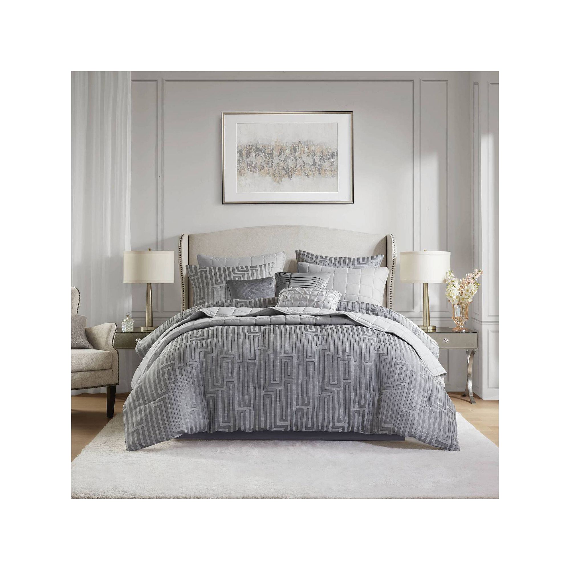 Madison Park Hayden 10-Piece Luxury Jacquard Comforter Set with Quilt and T